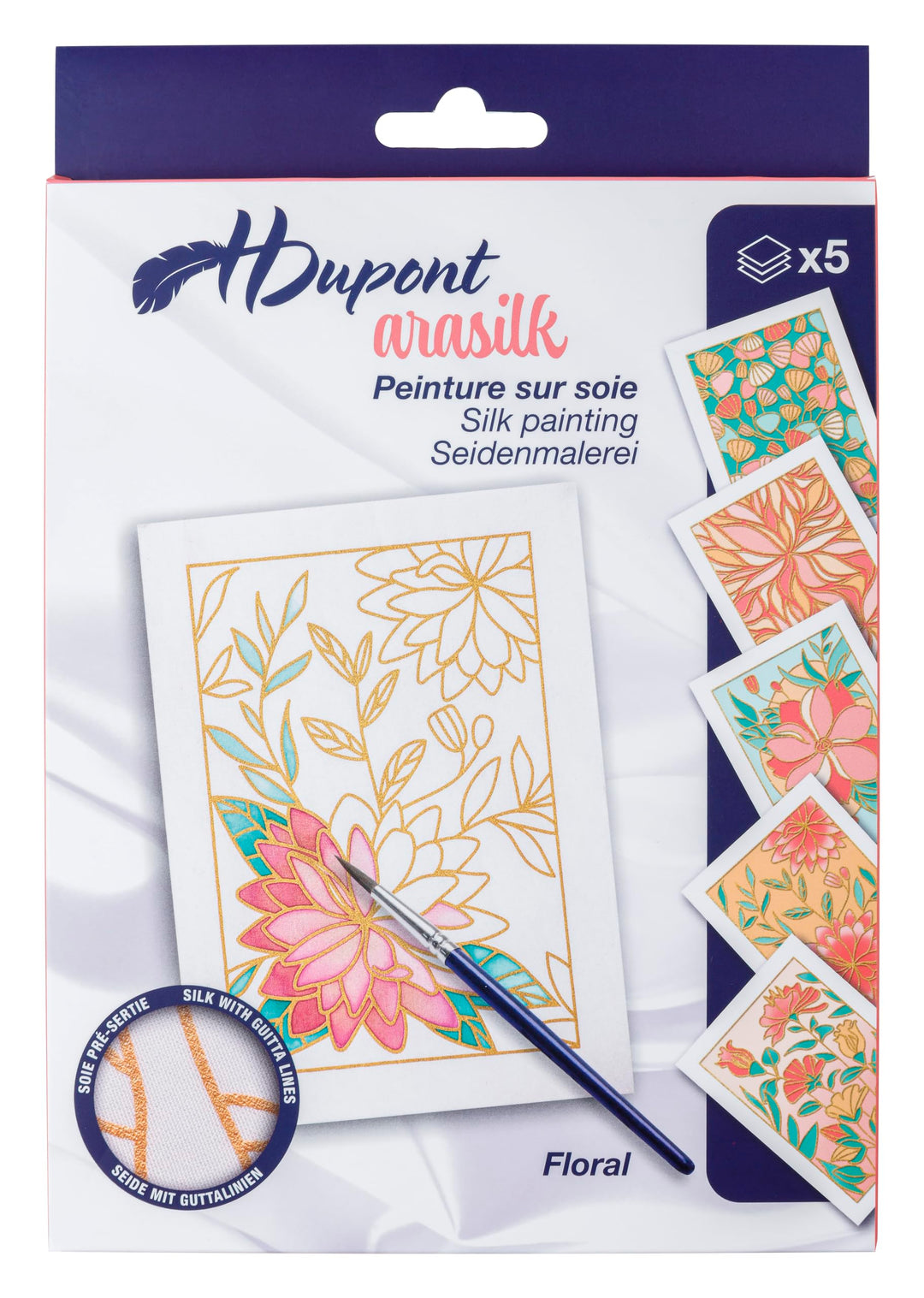 DUS0943C - Kreativset mit 5 Seidenbildern zum Bemalen und Rahmen, Floral, 1 Set