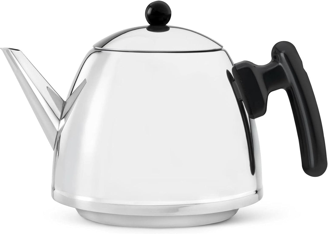 Teekanne Set 1.2 Liter - Edelstahl doppelwandig glänzend - Grosser Teebereiter mit Tee-Filter-Sieb-A