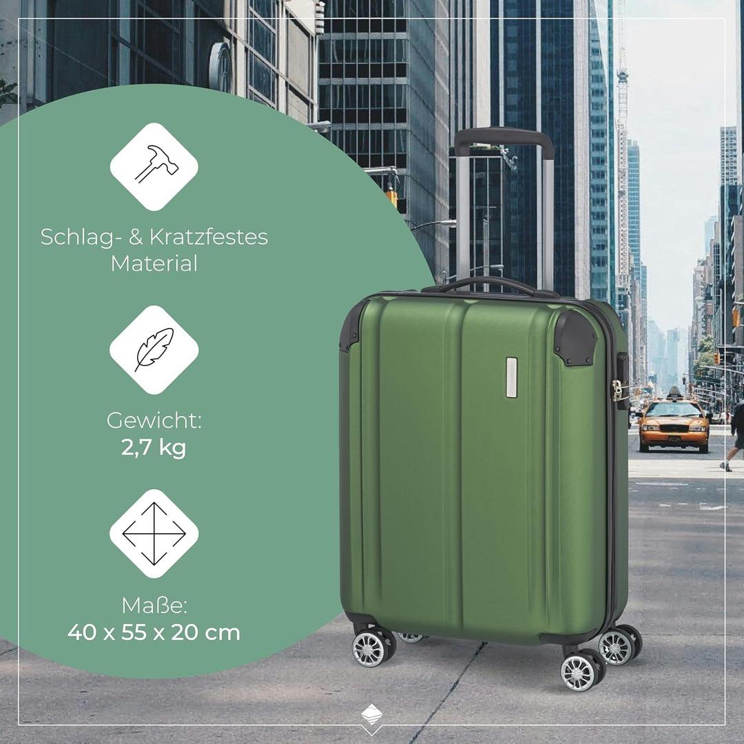 Travelite 4-Rad Handgepäck Koffer erfüllt IATA Bordgepäckmass, Gepäck Serie CITY: Robuster Hartschal