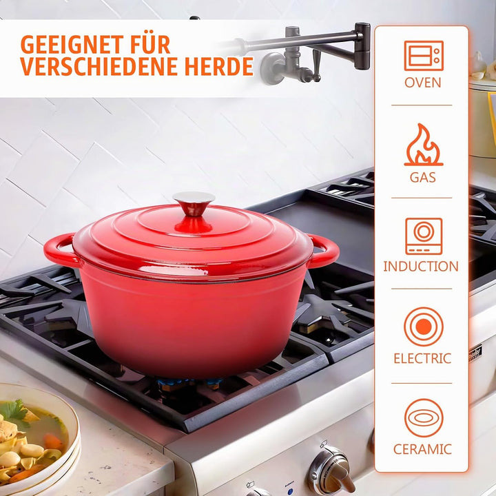 GFTIME Ø28cm Emaille Gusseisen Schmortopf mit Deckel,Dutch Oven für Zuhause, Küche, Gusseisen Bräter