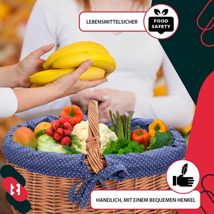 KOTARBAU® Natural Weidenkorb mit Henkel gross | mit Stoffeinlage in Blau | Tragekorb aus Weide Einka