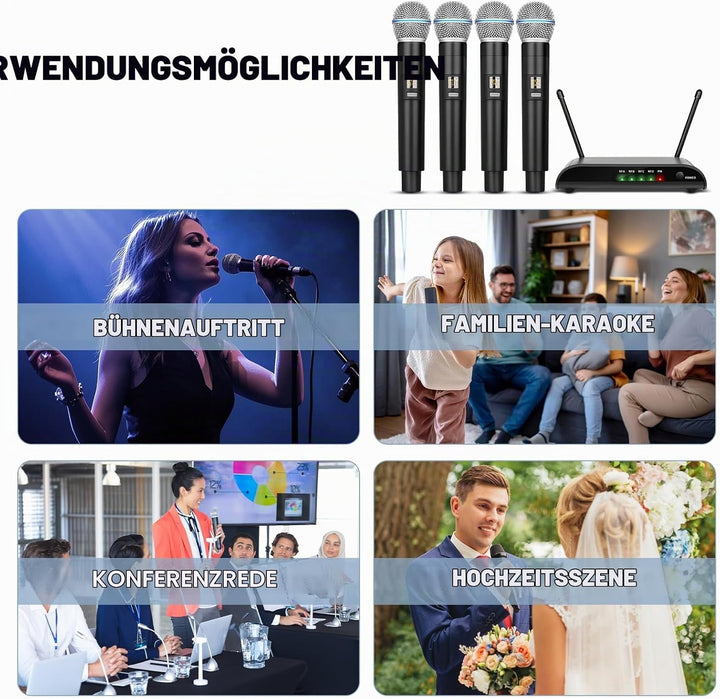 Depusheng R4-Pro Karaoke-Funkmikrofone, professionelles 4-Kanal-Handmikrofonsystem, dynamisches Meta