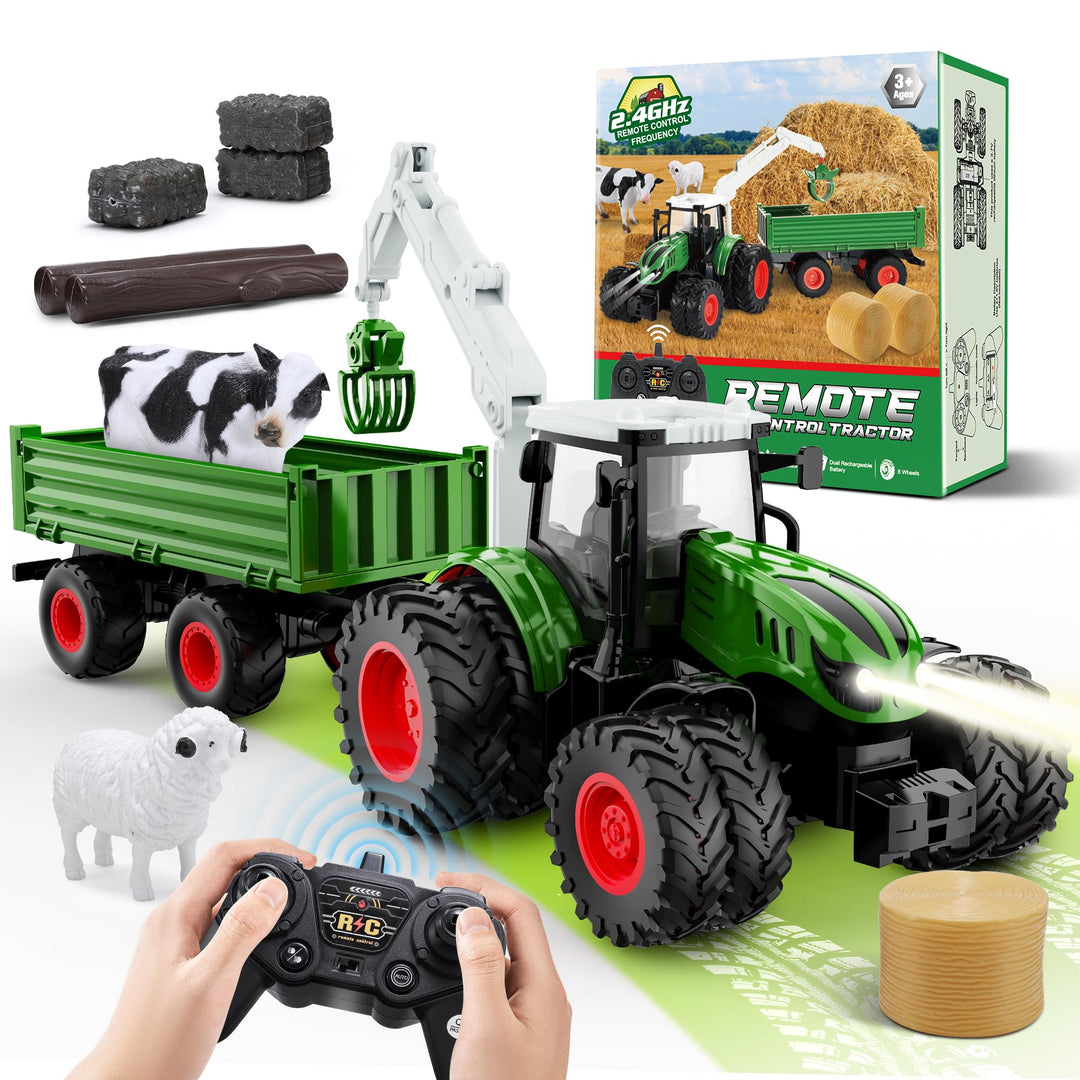Ferngesteuerter Traktor Ferngesteuert, 2.4GHz RC Traktor Spielzeug, 1:16 Traktor mit Anhänger und Li