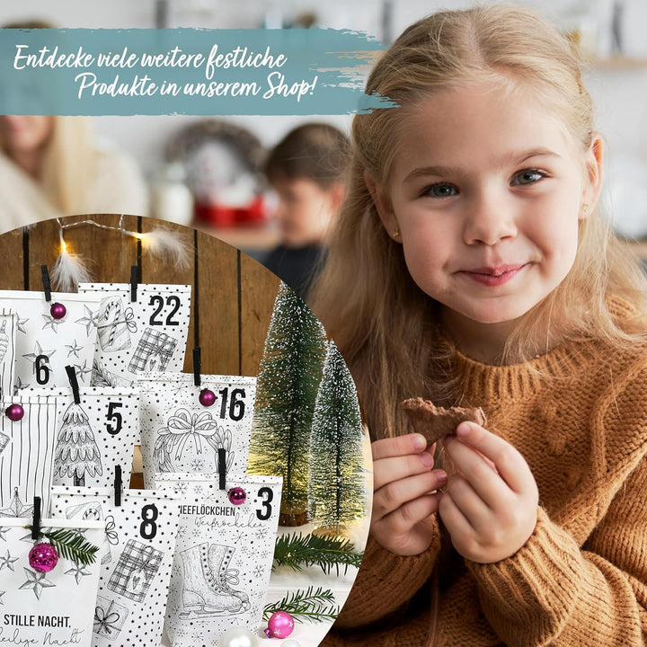 Papierdrachen Adventskalender 2025 zum Befüllen - 24 weisse Papiertüten mit Zahlenaufklebern - Motiv