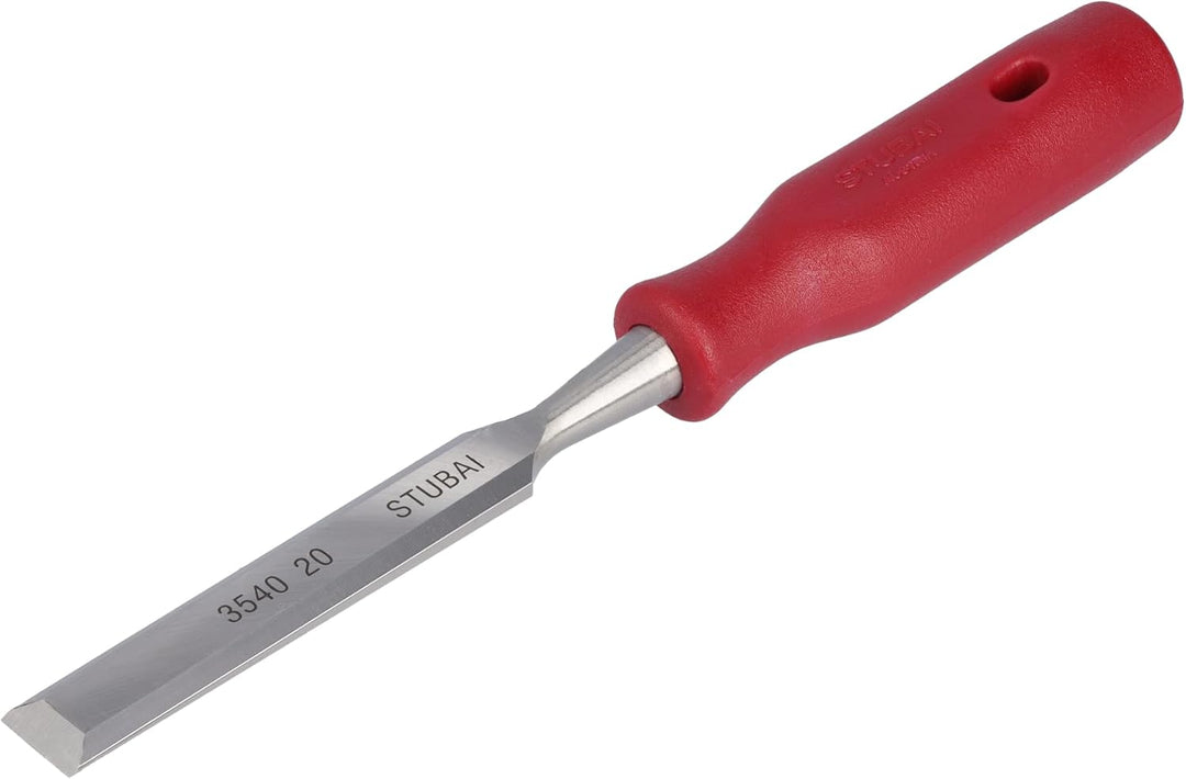 STUBAI 3540 Stemmeisensatz Stechbeitel Set mit rotem Plastikgriff &amp; extra langer Klinge, 4-teilig (1