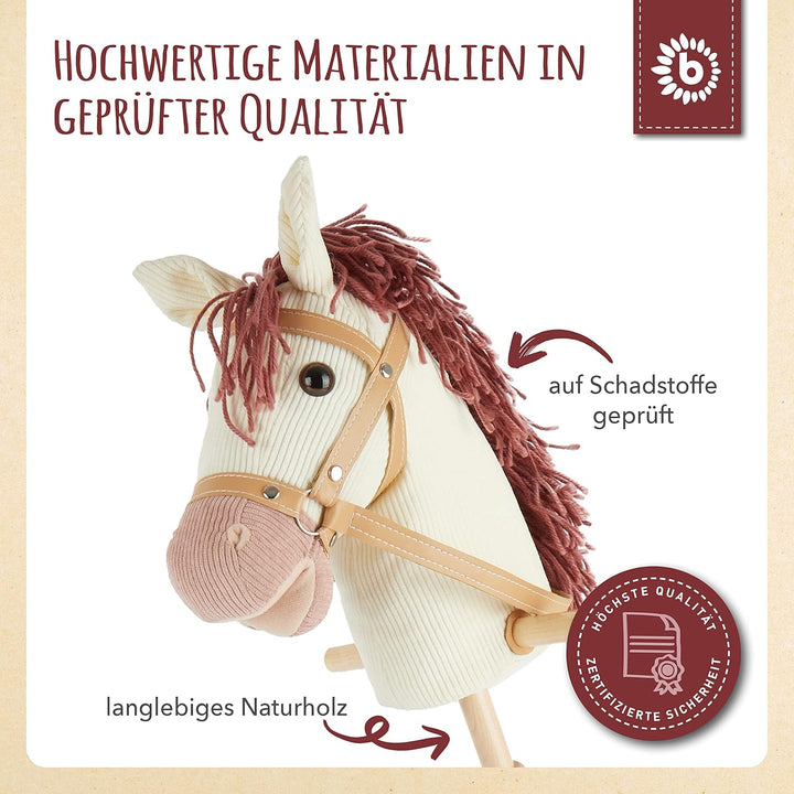 Bieco Steckenpferd Ginger | Hobby Horse | Rollen | Holz Stab | Stock Pferde Schöne für Kinder Stockp