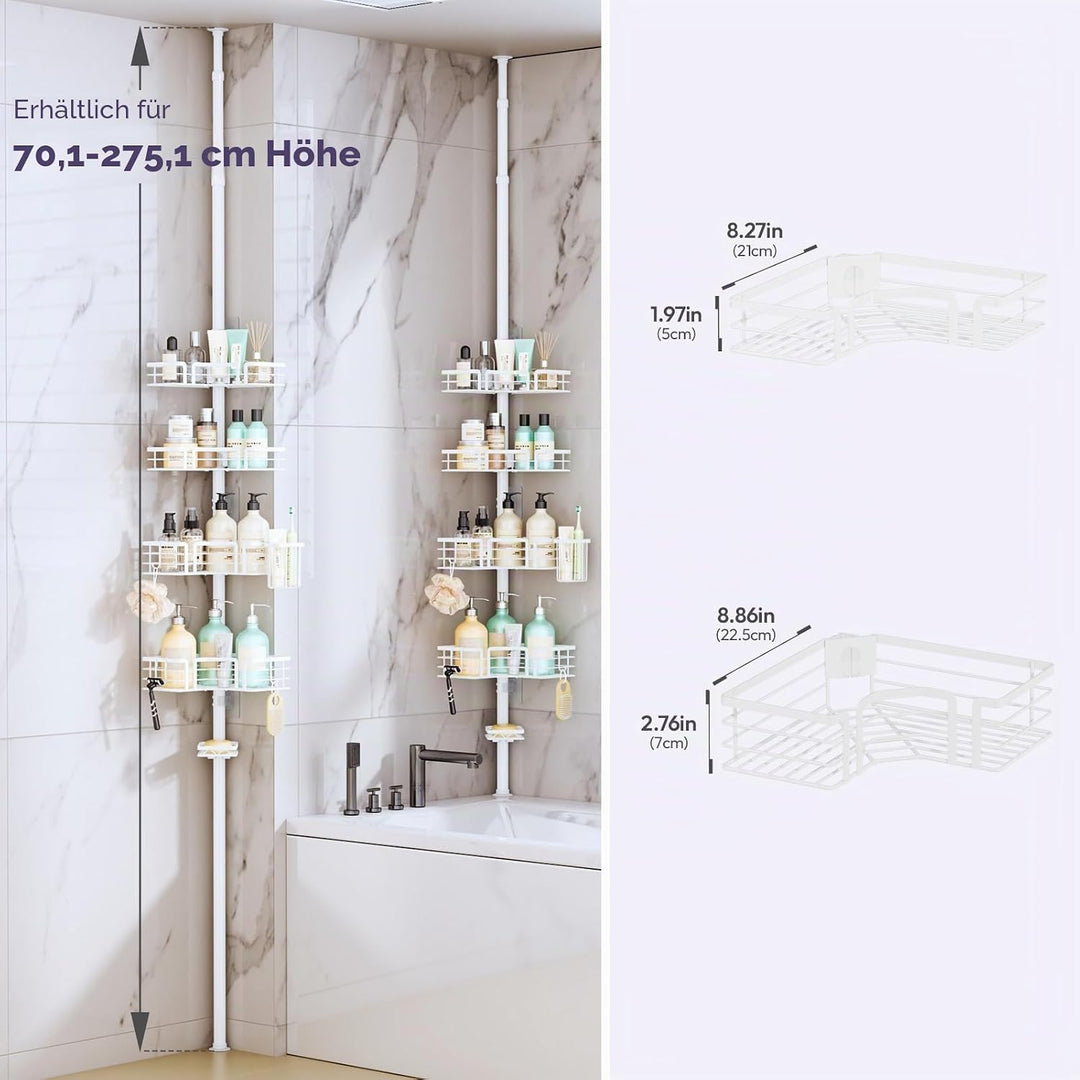 SWTYMIKI Duschregal Teleskop Dusche Teleskopstange - 4-Tier Teleskop Eckregal Dusche mit Seifenhalte