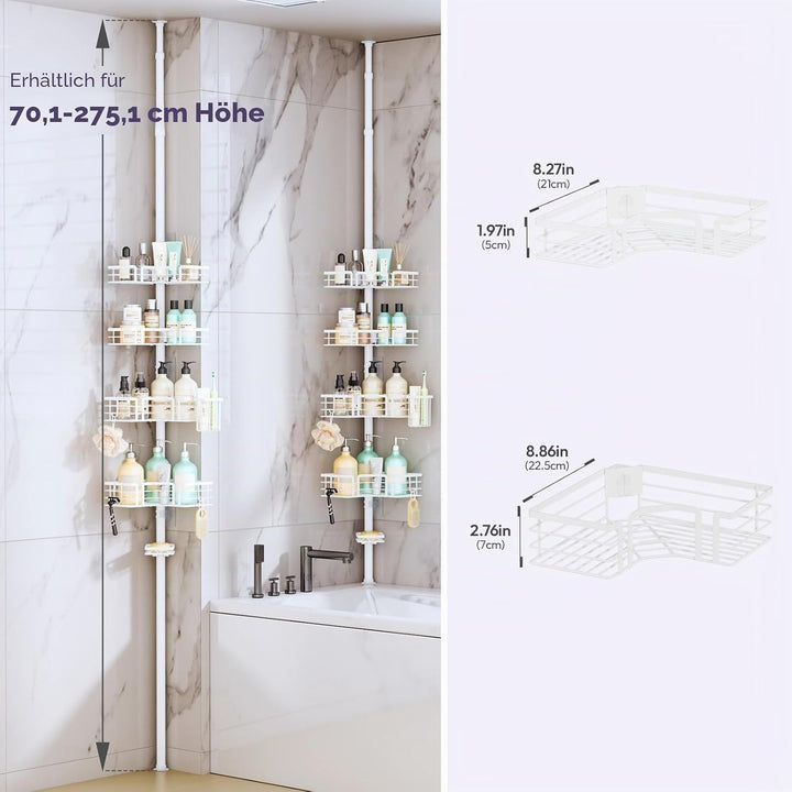 SWTYMIKI Duschregal Teleskop Dusche Teleskopstange - 4-Tier Teleskop Eckregal Dusche mit Seifenhalte
