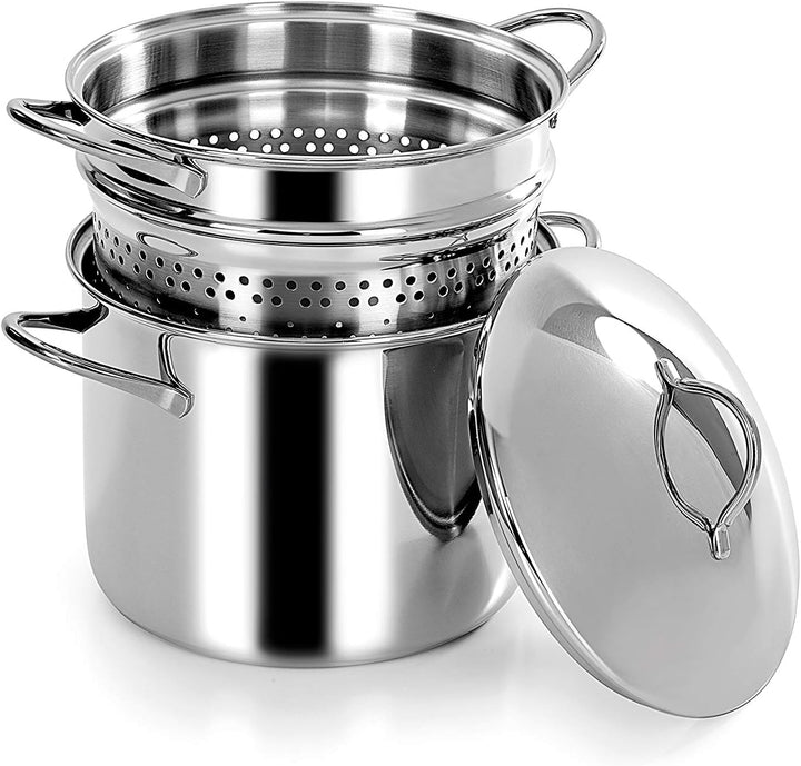 Set 7 pieces Pasta Mania, made by: Pasta pot, Skimmer and Stainless steel Lid, Wok in Stainless Stee