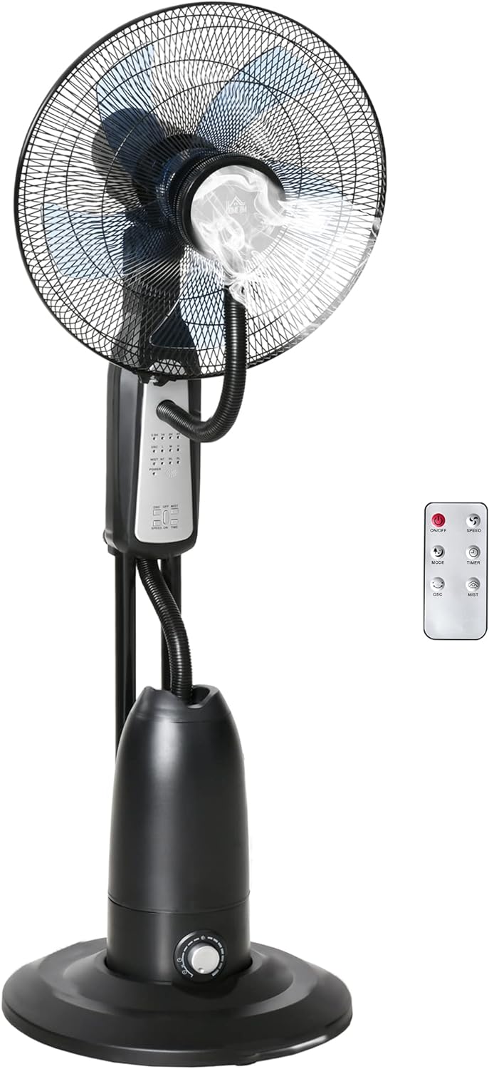 HOMCOM Standventilator mit 2,8 Liter Wasserkühlung, 90 W Ventilator mit Timer-Funktion Lüfter mit 3