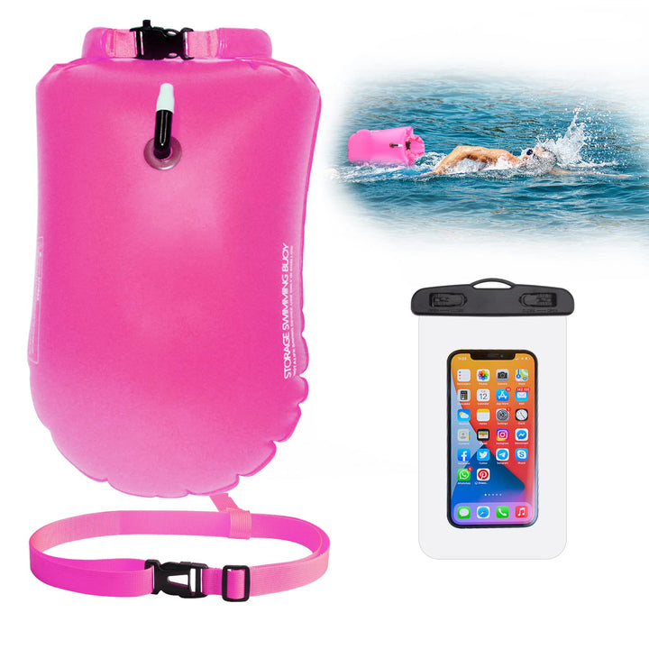 Schwimmboje,20L Trockensack Boje Schwimmen Aufblasbare mit Wasserdichter Handytasche,Swimming Buoy f