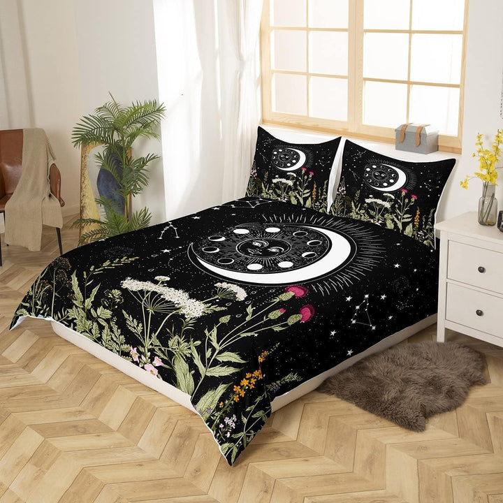 Loussiesd Sonne-Mond-Bettbezug Bettwäsche Set für Kinder Sterne Weltraum psychedelisch Bettbezug Jun