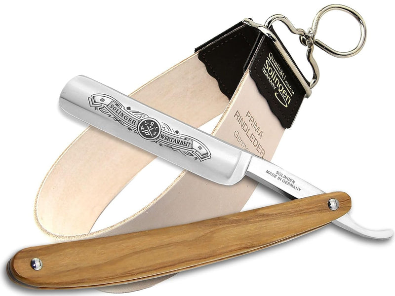 Rasiermesser Set aus Solingen Made in Germany mit Holzgriff Rasier-Set mit Rasiermesser und Streichr