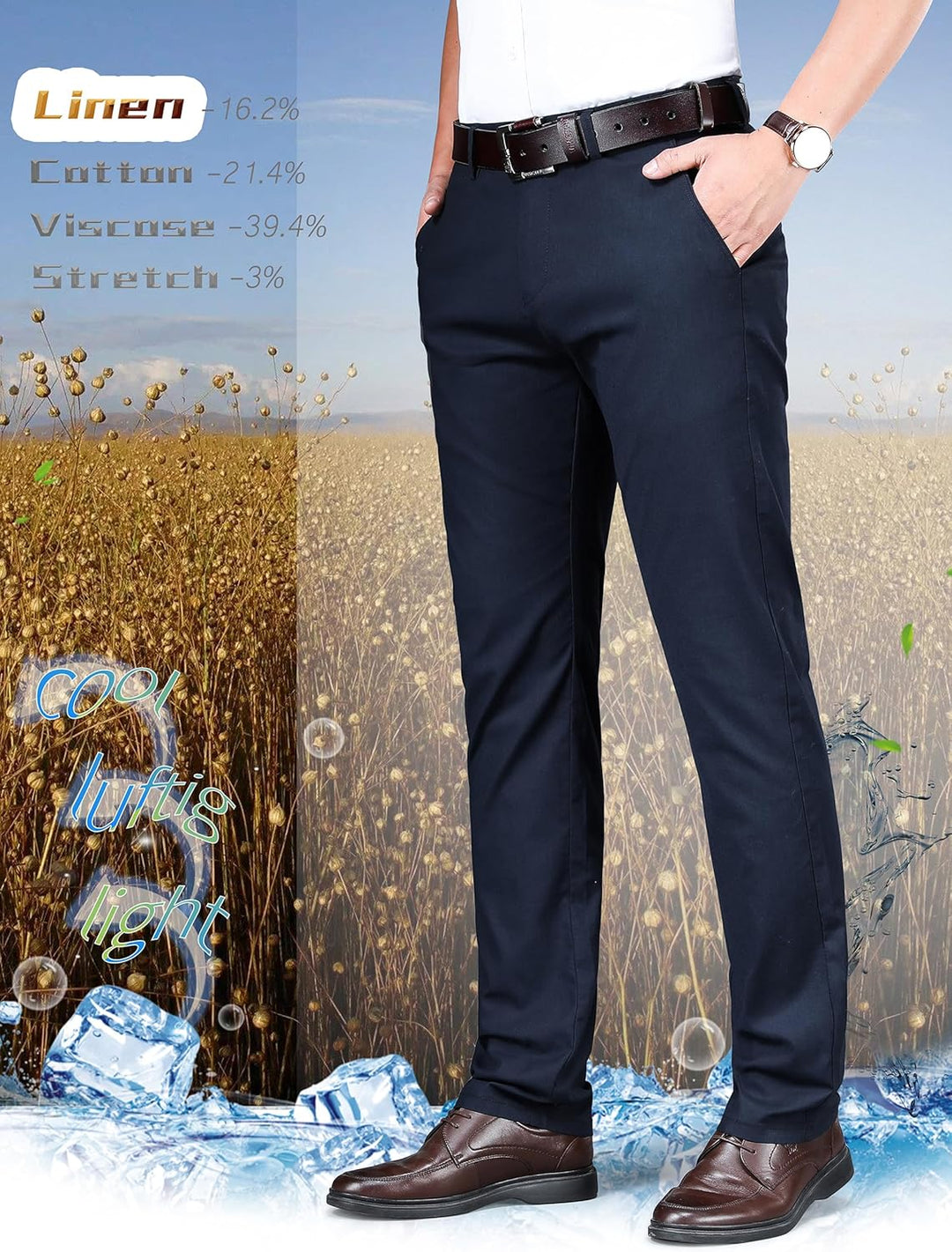 ziilay Stilvolle Herren leichte Sommerhose Stretch Business Anzughose mit Bambusfaser Leinen Männer