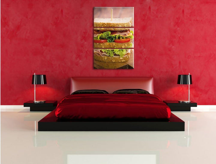Pixxprint Doppeldecker Sandwich als Leinwandbild/Grösse: 3 Teilig (120x80) cm/Wandbild/Kunstdruck/fe