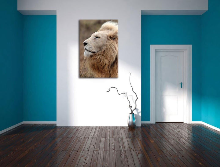 Weisser Löwe, Format: 80x120 auf hochkantiges Leinwand, XXL riesige Bilder fertig gerahmt mit Keilra
