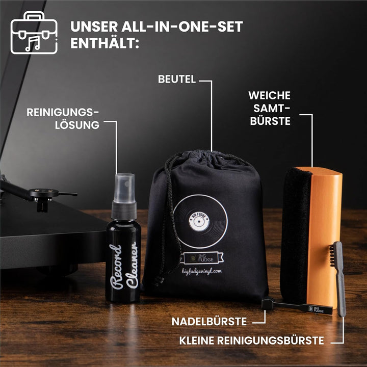 Big Fudge 4-in-1-Reinigungsset für Vinyl Schallplatten – Schallplatten Reinigung inkl. weicher, krat