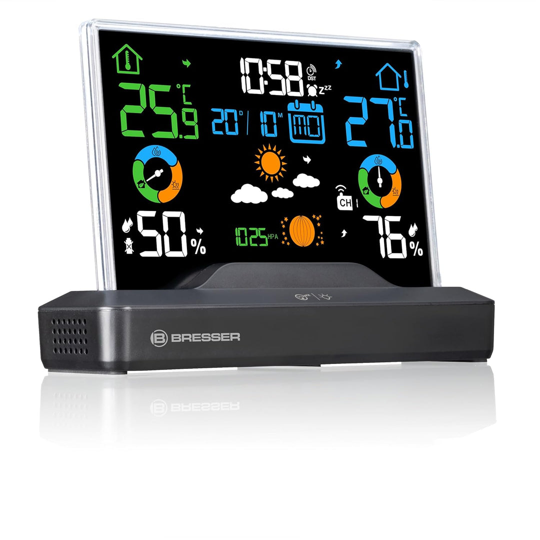 Bresser Funk-Farbwetterstation rahmenloses Display, Temperatur, Luftfeuchtigkeit, Wettervorhersage