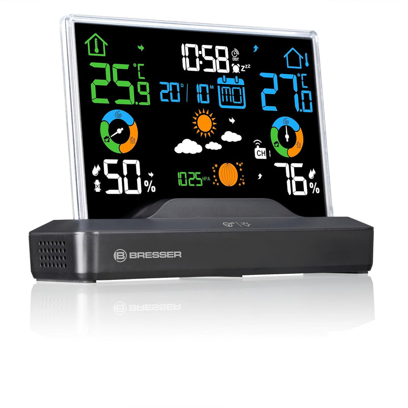 Bresser Funk-Farbwetterstation rahmenloses Display, Temperatur, Luftfeuchtigkeit, Wettervorhersage