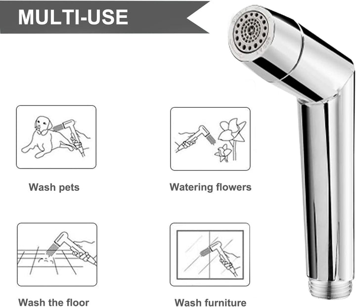 Bidet Handbrause Set, einstellbarer Sprühkopf ABS Chrom Baby Stoffwindelsprüh Kit mit Federschlauch,
