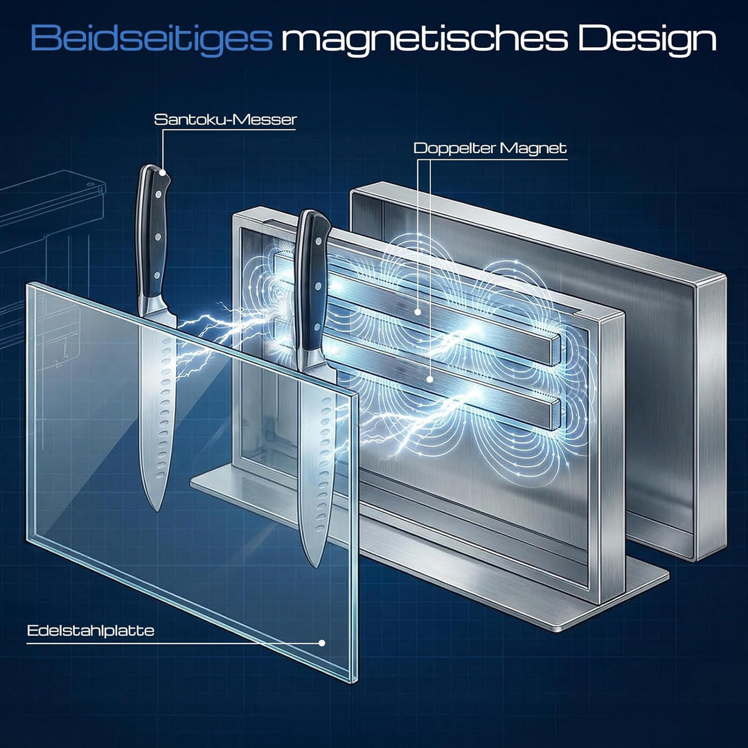 ENOKING Grosser Messerblock magnetischer ohne Messer, 35 cm Silber Messerhalter Magnetisch aus 304 E