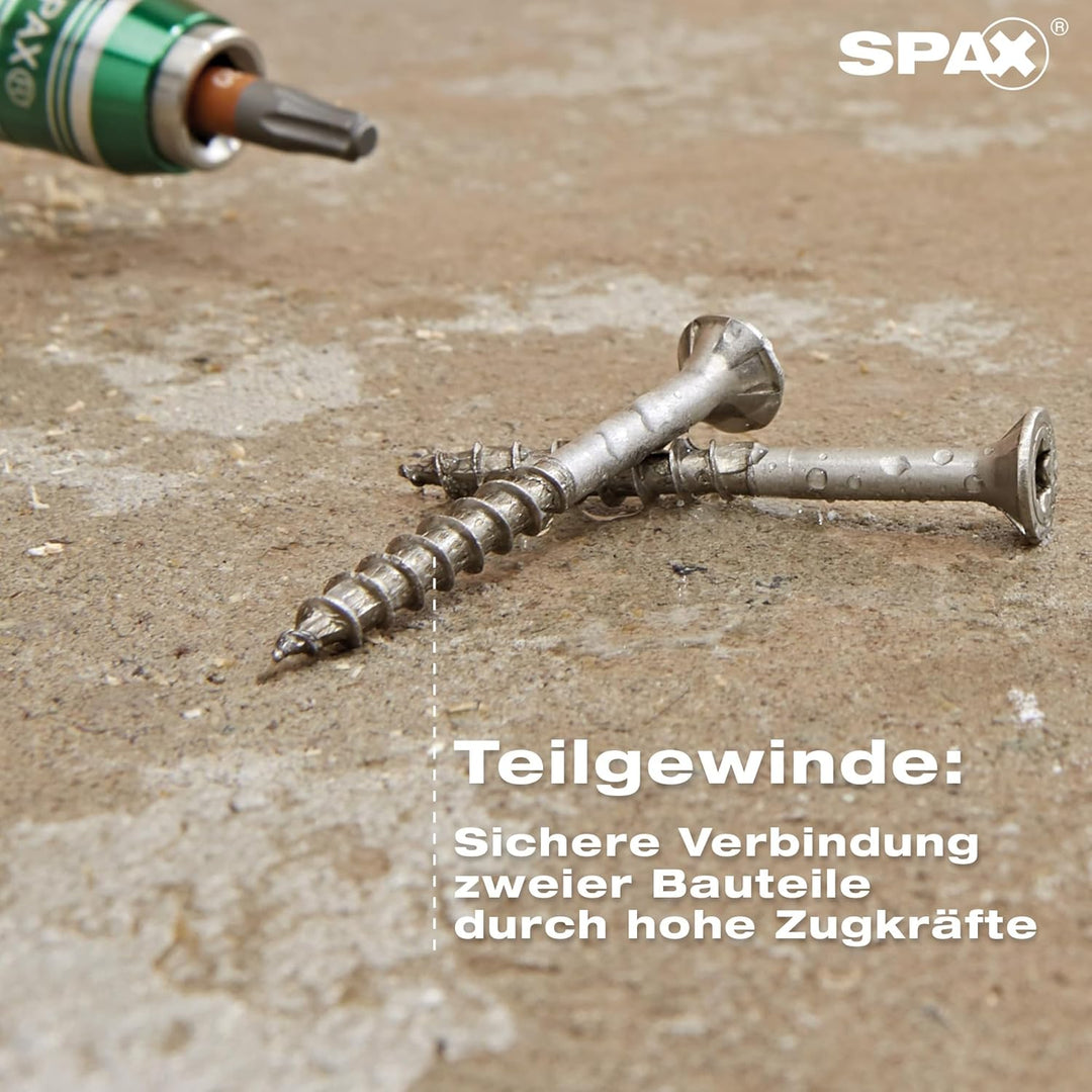 SPAX Universalschraube, 5 x 60 mm, 90 Stück, Teilgewinde, Senkkopf, T-STAR plus T20, 4CUT, Edelstahl