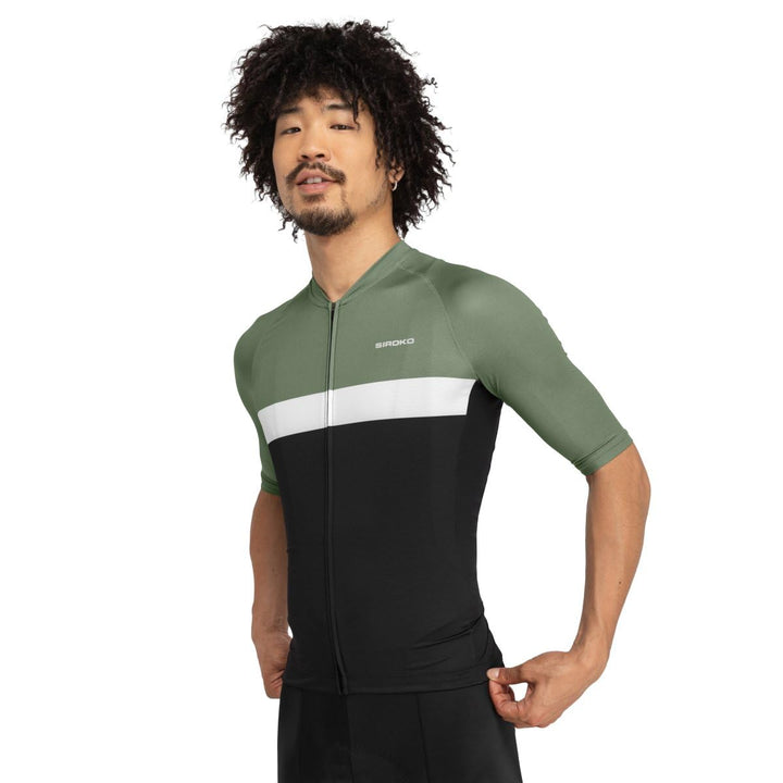 SIROKO M3 Radtrikot Herren Kurzarm Ultraleicht Aerodynamische Fahrradbekleidung XS Schwarz/Olivgrün,