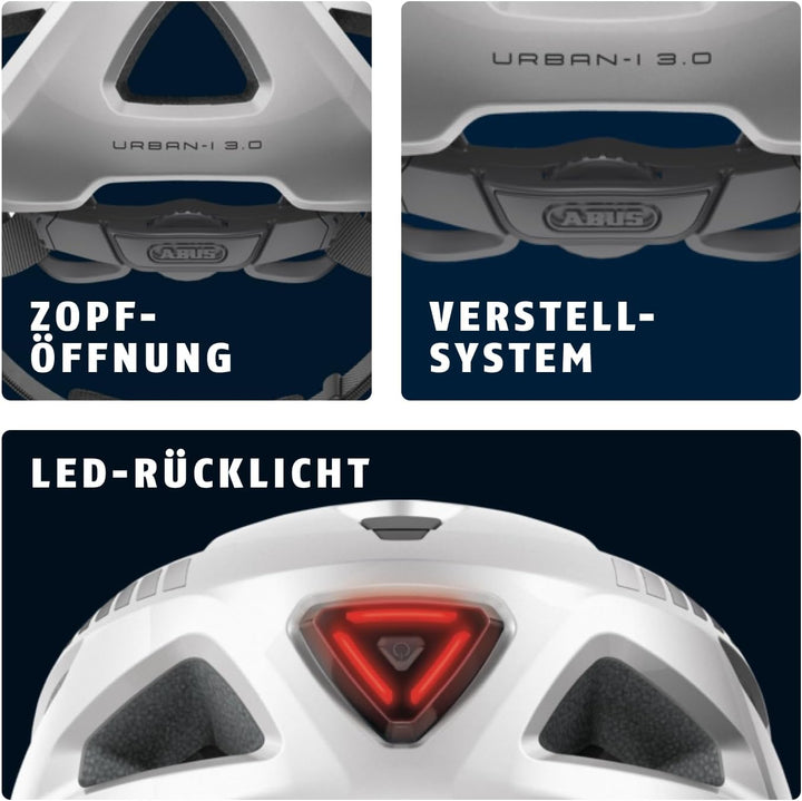 ABUS Stadthelm Urban-I 3.0 - Fahrradhelm mit Rücklicht, Schirm und Magnetverschluss - für Damen und