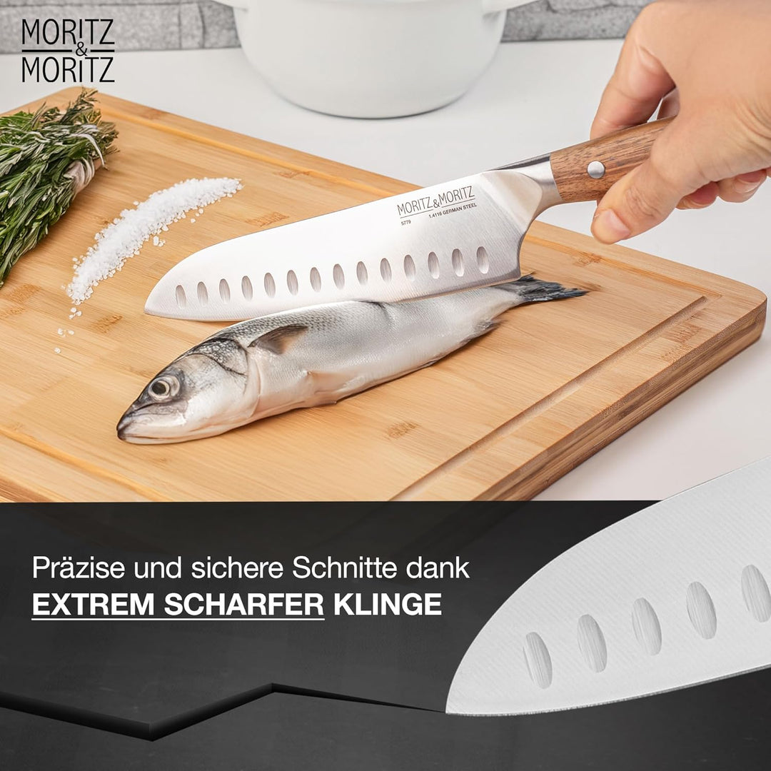 Moritz & Moritz Santoku Messer 18 cm - Japanisches Profi Kochmesser mit extra scharfer Klinge - Küch