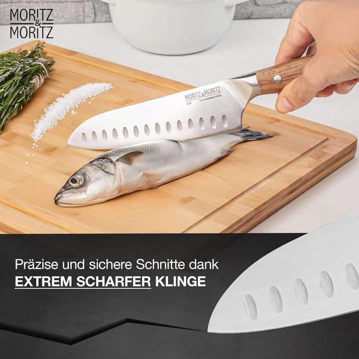 Moritz & Moritz Santoku Messer 18 cm - Japanisches Profi Kochmesser mit extra scharfer Klinge - Küch