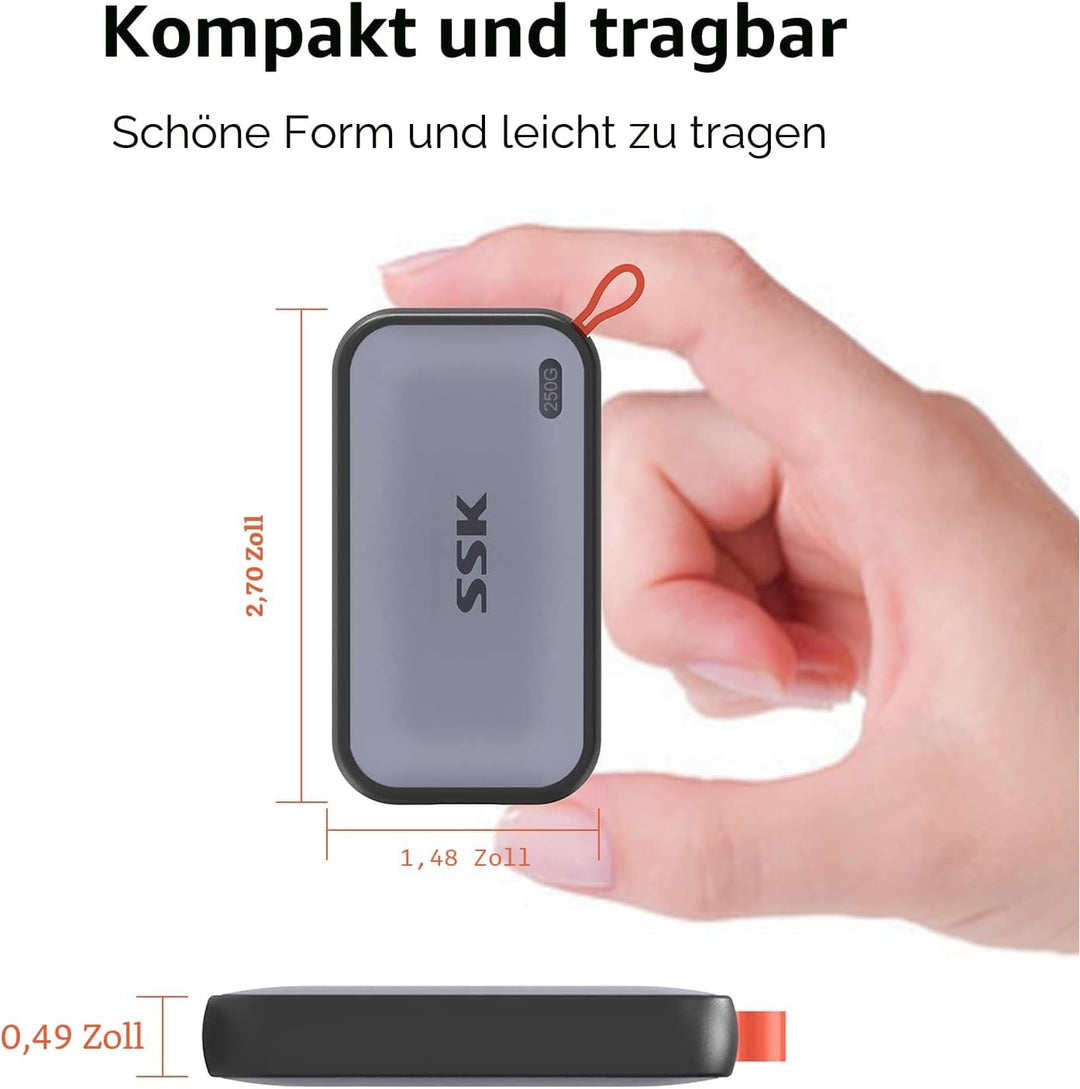 SSK 250GB tragbare Externe NVME-SSD, bis zu 1050 MB/s, Extreme Übertragungsgeschwindigkeit, USB 3.2