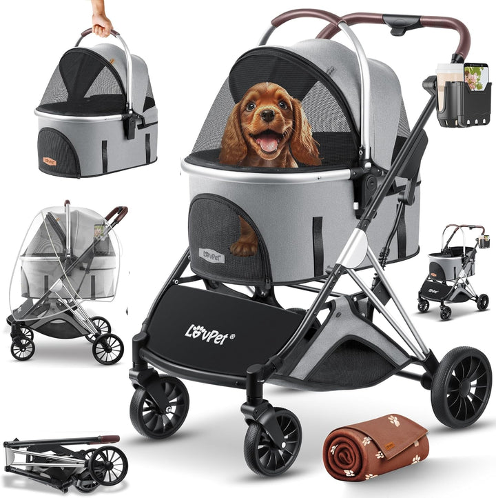 LOVPET® Hundewagen 3in1 Hundebuggy Hundebox Transporttasche 360° Grosse Räder Faltbar klappbar Haust
