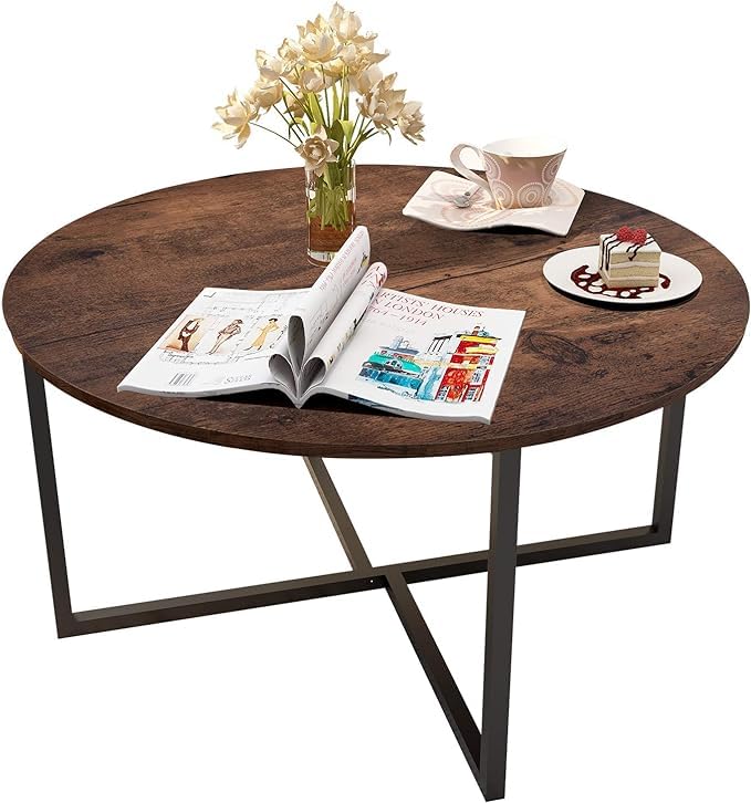 HOJINLINERO Couchtisch Rund,Beistelltisch,Sofatisch,Kaffeetisch,Metall Untergestell und Einer Tischp