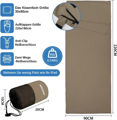 JAICOM Hüttenschlafsack, Ultraleichter Seideschlafsack für Reise, 2in1 Hüttenschlafsack, Bequemer un