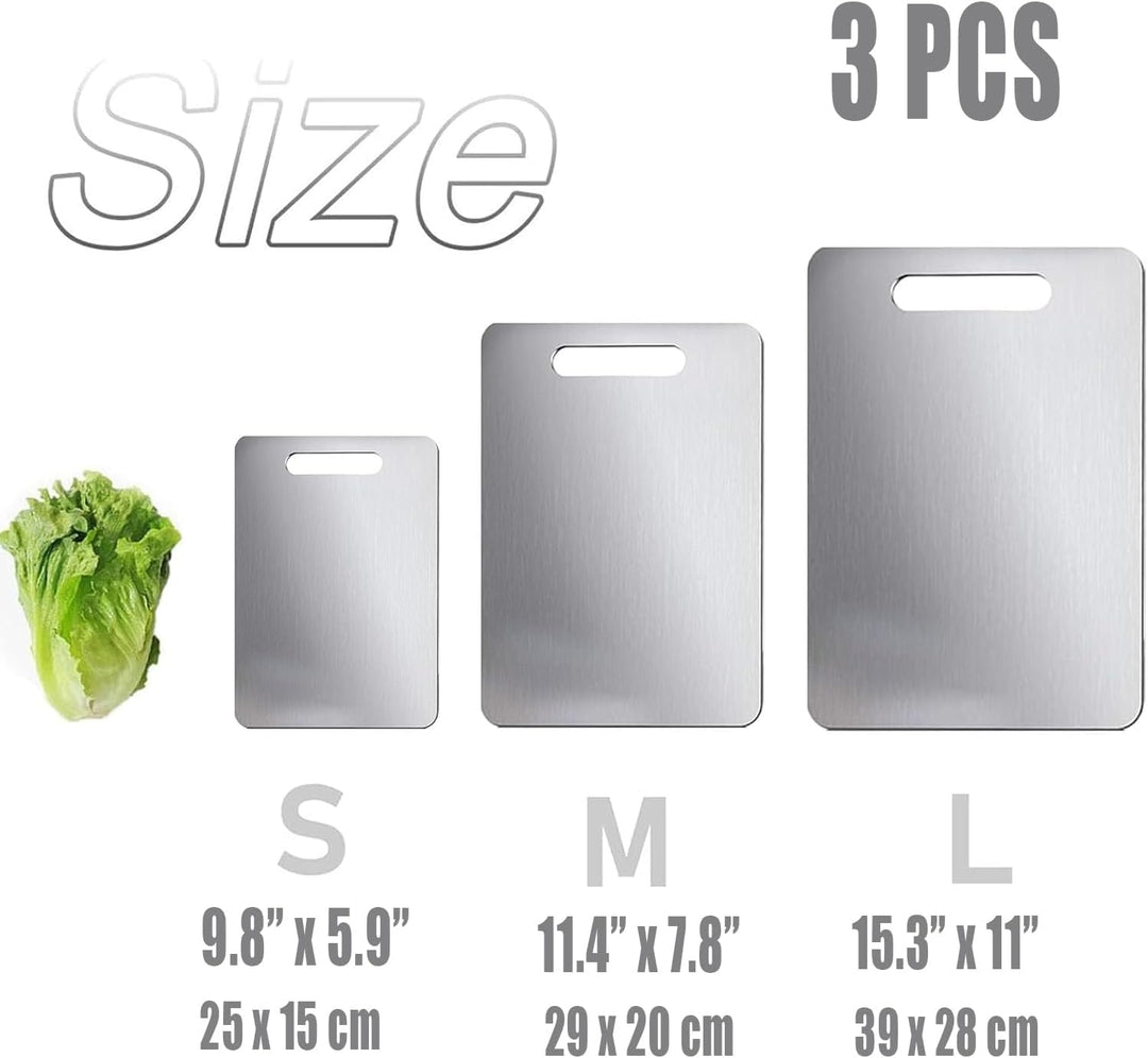 Schneidebrett Edelstahl, 3 Stück Titan Schneidebrett, Titanium Cutting Board, Doppelseitiges Lebensm