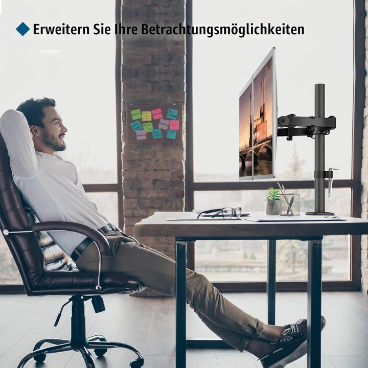 BONTEC Monitor Halterung 2 Monitore für 13-27 Zoll Flach & Curved Bildschirm, Monitor Tischhalterung