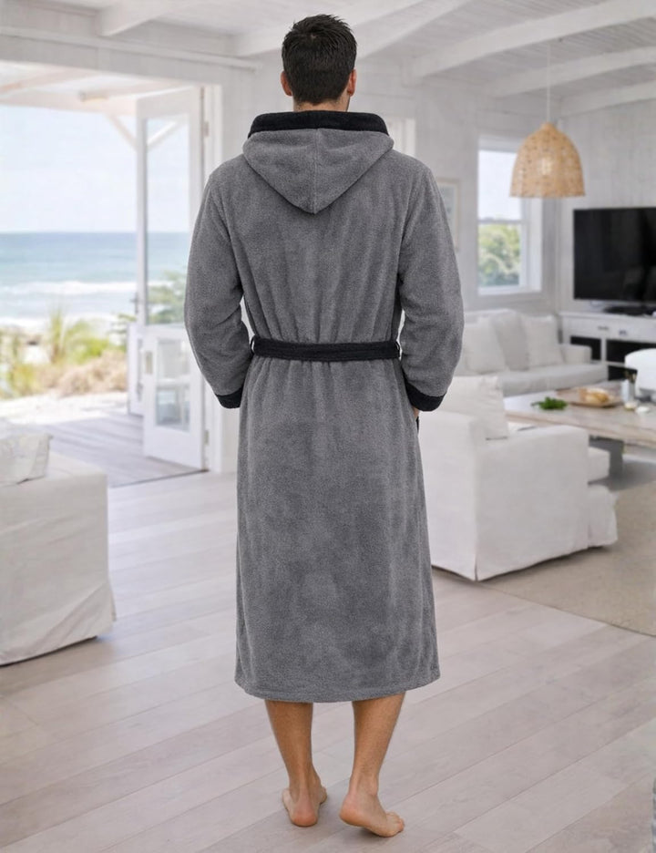 Morgenstern Bademantel Herren Kapuze Frottee 100% Baumwolle Lang Cadiz Salamanca M Grau-Schwarzgrau,