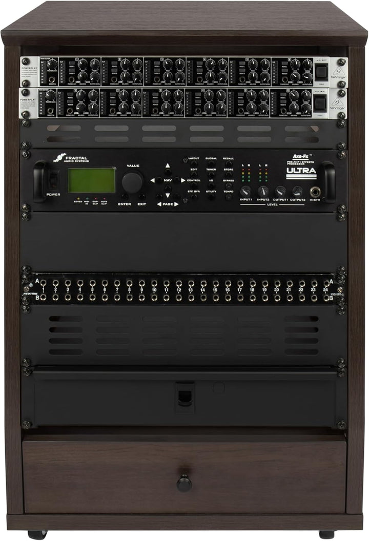 Gator Frameworks Elite Furniture Serie 12U abgewinkeltes Studiorack mit feststellbaren Rollen, braun