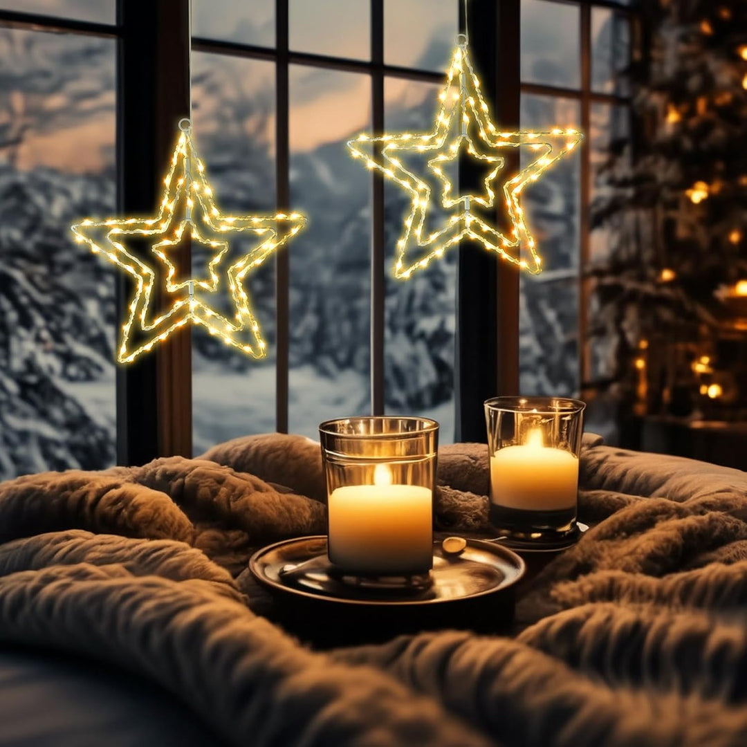 Bigzom LED Sterne Fenster Weihnachtsdeko 75 LED, Drehbar Weihnachtsbeleuchtung Batteriebetriebene mi