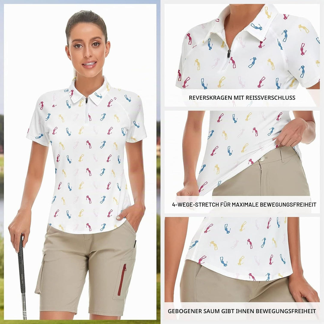 Soneven Atmungsaktiv Poloshirt Damen Kurzarm Leichtes Polohemd Sportshirt Tailliert UPF 50+ 1/4 Reis