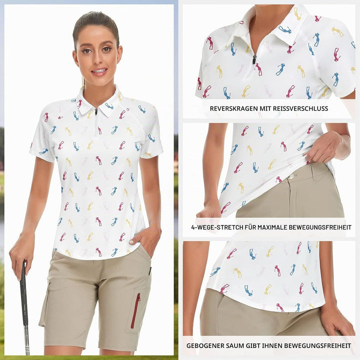 Soneven Atmungsaktiv Poloshirt Damen Kurzarm Leichtes Polohemd Sportshirt Tailliert UPF 50+ 1/4 Reis