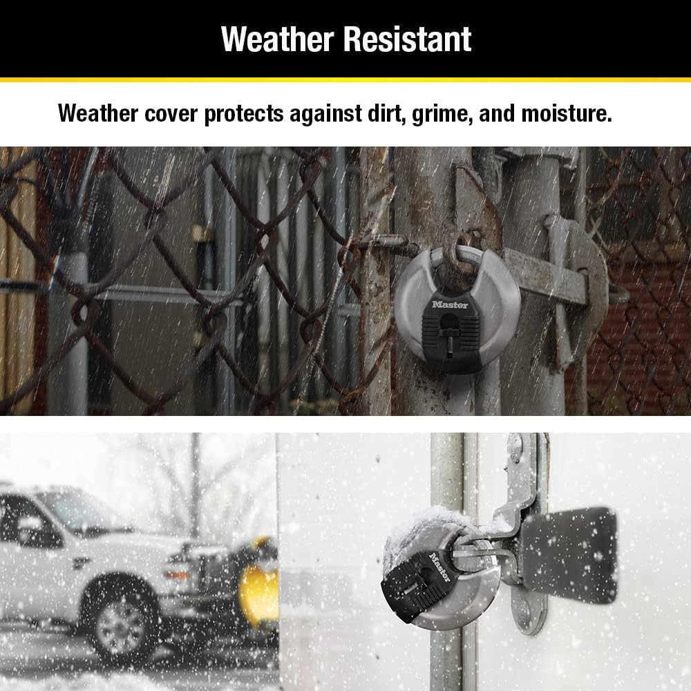 Master Lock M40XKAD Magnum Heav Duty Diskus-Vorhängeschloss mit Schlüssel, Edelstahl, silberfarben 1