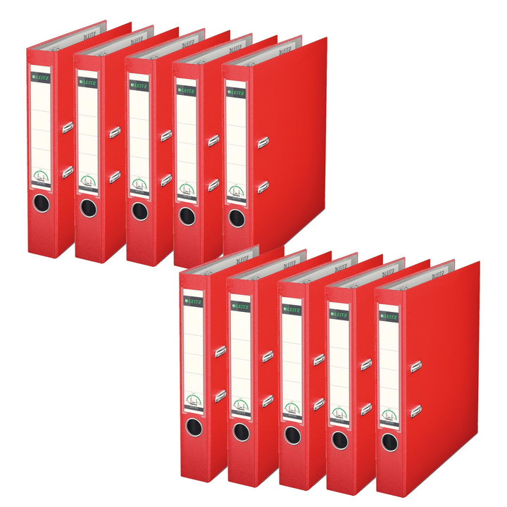 Leitz Qualitäts-Ordner 180° Plastik A4, 10er Pack, Schmal, Rot, 5,2 cm Rückenbreite, PP-laminierter