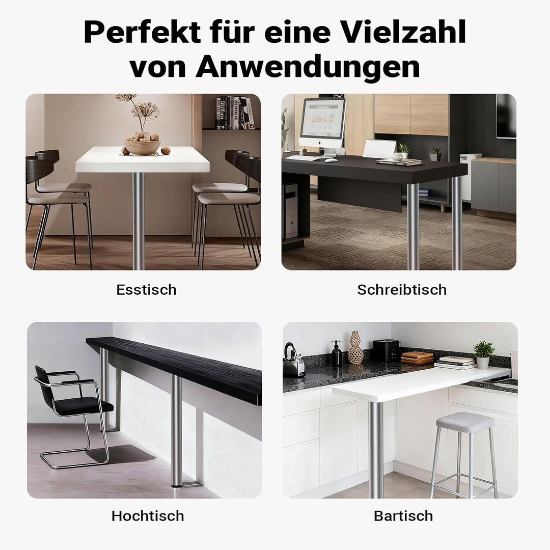 Wiltec Edelstahl Tischbein 4er Set Möbelfuss Verstellbar Ø60mm 710mm Nickel Nickel 710 mm, Nickel 71