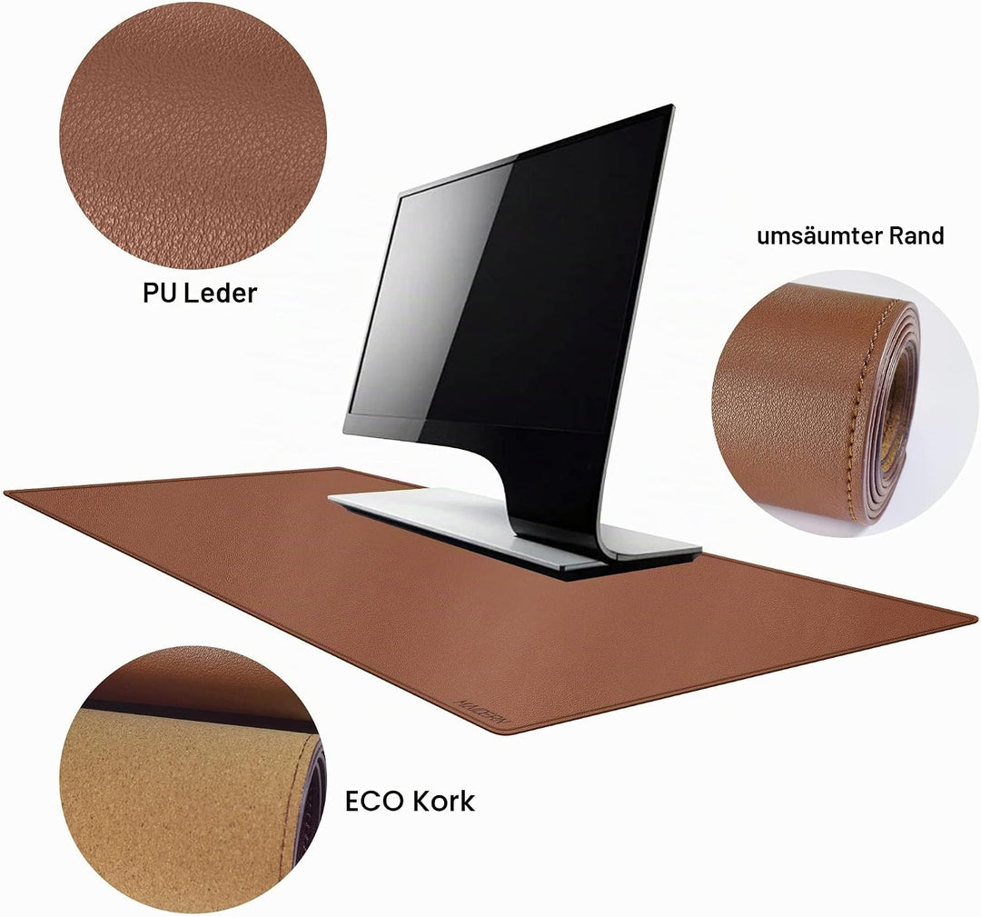 MAIDERN Schreibtischunterlage 100x40cm, Kork & PU-Leder Zweiseitig Tischunterlage,Extra Grosse Mausp
