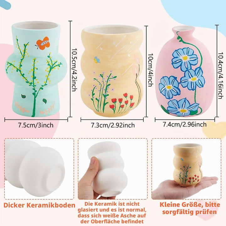 WEBEEDY 3 Set Vasentöpferei Malset Keramikmalset Für Erwachsene Bemale Deine Eigene Vase Unbemalte W