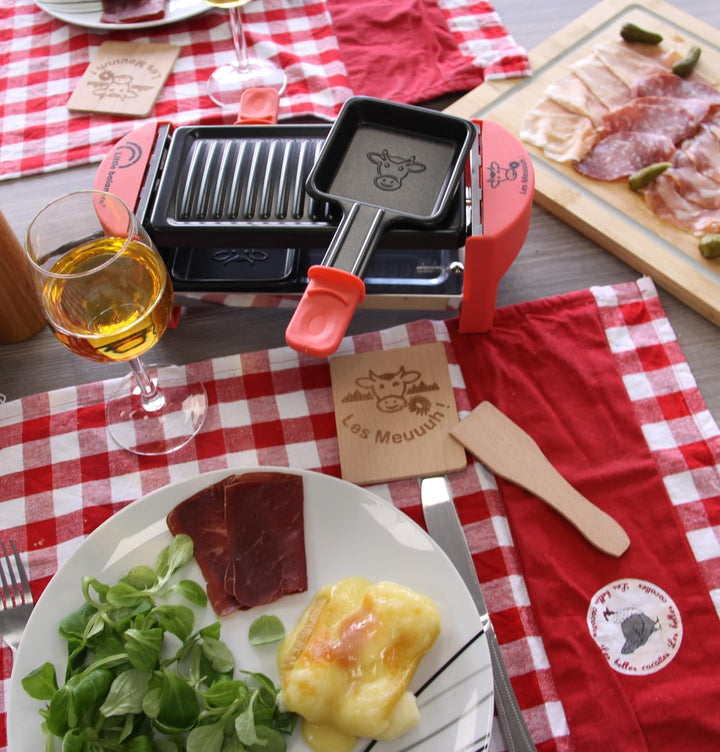 LITTLE BALANCE 8631 Raclette 2 Meuuh…!, Raclette 1/2 Personen, abnehmbarer Grill, 2 Spatel + 2 Brett