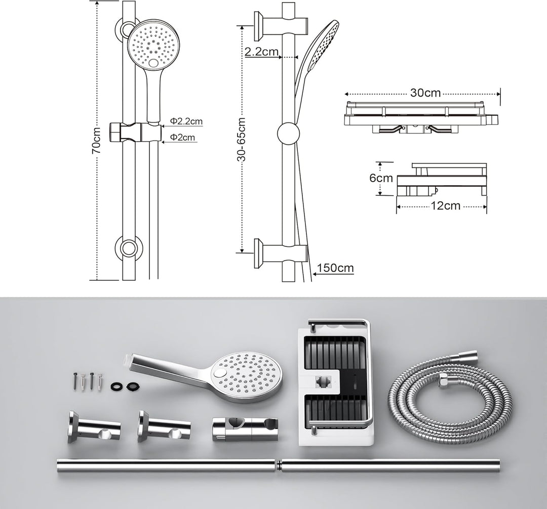 Görbach Duschset Duschstange mit Duschkopfhalter, Duschbrause mit schlauch und halterung, Brausestan