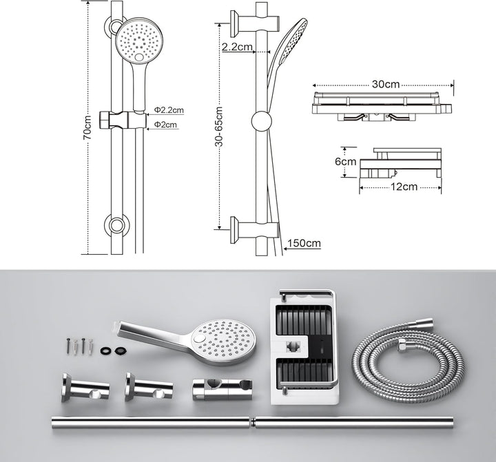 Görbach Duschset Duschstange mit Duschkopfhalter, Duschbrause mit schlauch und halterung, Brausestan