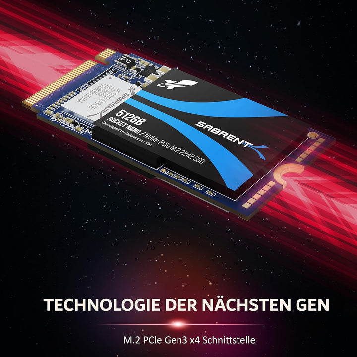 Sabrent 512 GB Rocket NVMe PCIe M.2 2242 DRAM-freie interne Hochleistungs-SSD mit geringem Stromverb